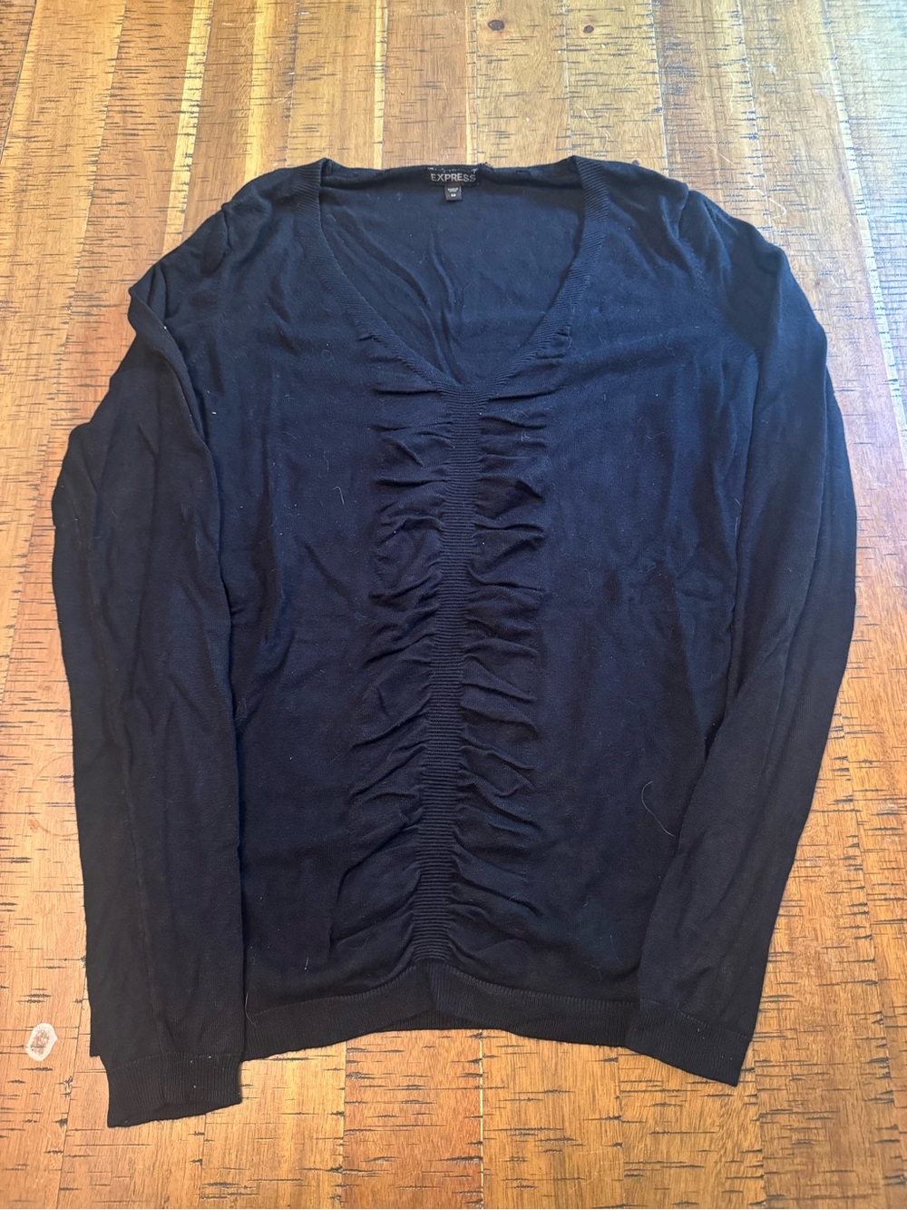 Express Medium  Black V-Neck Ruching Front Sweater